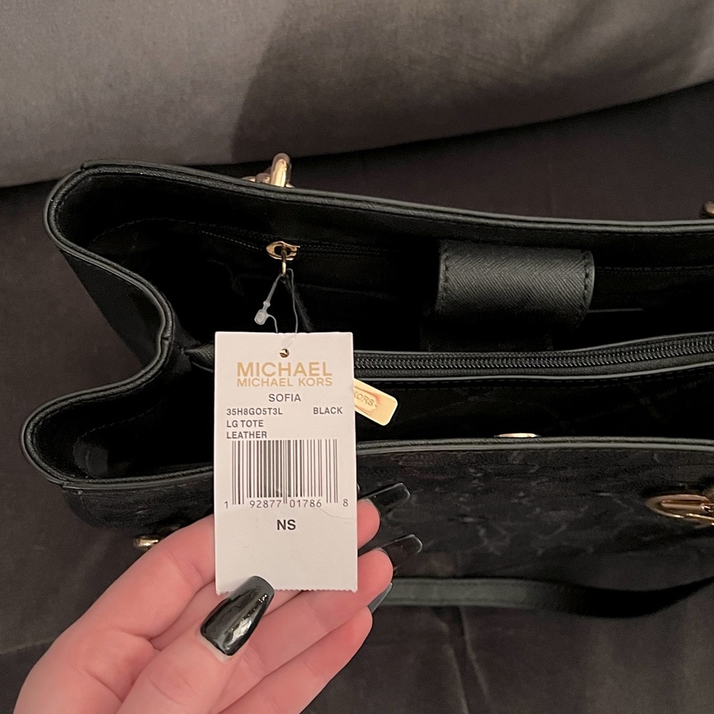 Michael Kors Large Sofia Floral Leather Tote Black - Picture 8 of 9